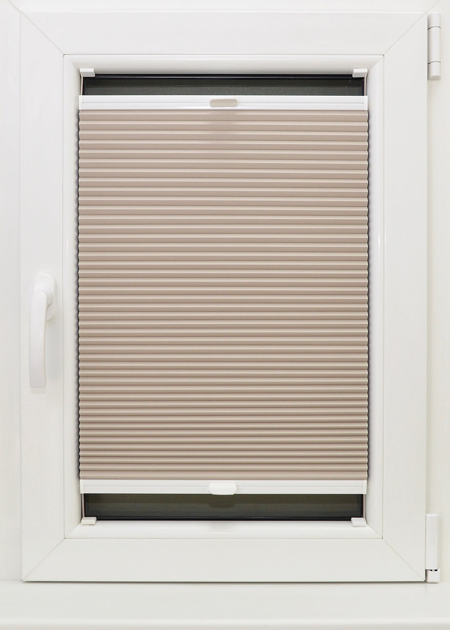 plisētās žalūzijas HONEY COMB pelēkbēšs tonis open