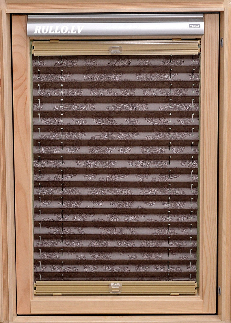 plisētas žalūzijas jumta logiem JAIPUR brūns tonis ar rakstu
