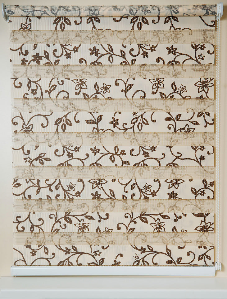 Diena–nakts žalūzijas PRINT — brūns ziedu print close