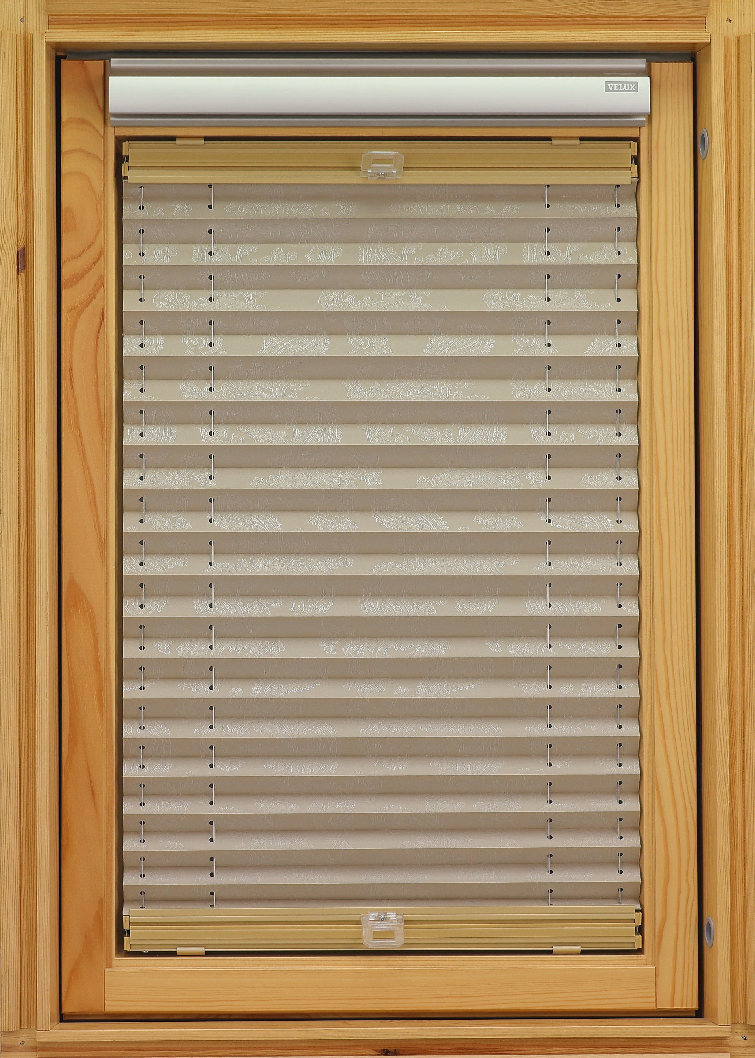 plisētas žalūzijas jumta logiem JAIPUR pelēkbēšs latte tonis