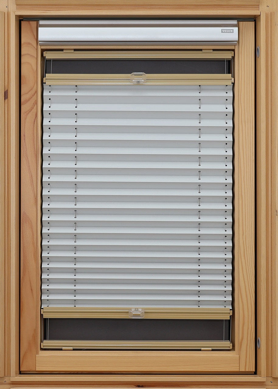 plisētas žalūzijas jumta logiem STOKHOLM gaiši pelēks tonis open