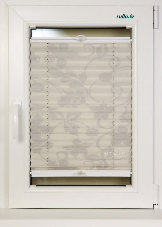 plisētās žalūzijas CALIFORNIA balts tonis ar bēšīgu rakstu open