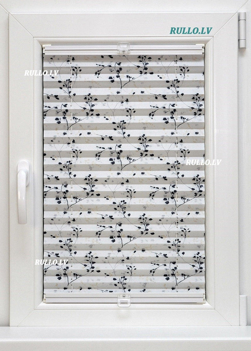 plisētās žalūzijas FLOWER balts ar printu melnpelēkos toņos