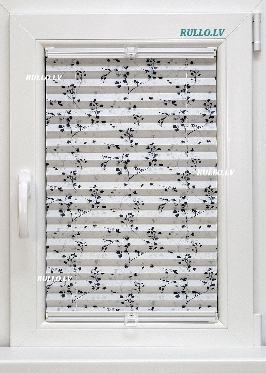 plisētās žalūzijas FLOWER balts ar printu melnpelēkos toņos