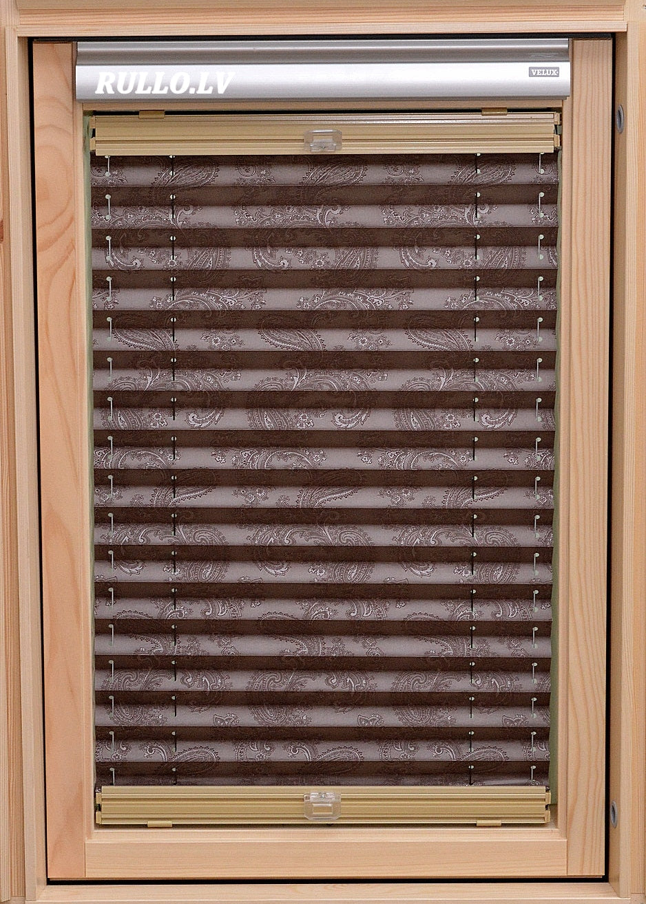 plisētas žalūzijas jumta logiem JAIPUR brūns tonis ar rakstu