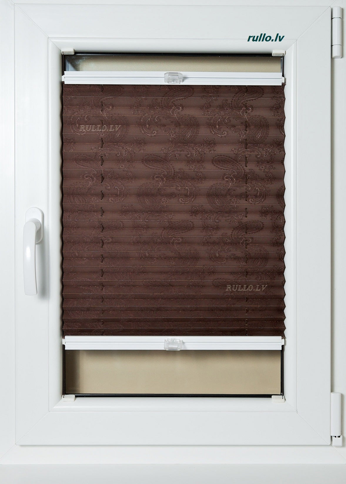 plisētās žalūzijas JAIPUR brūns tonis ar rakstu open