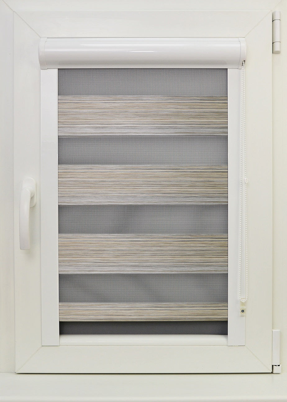 Diena–nakts kasešu žalūzijas FANCY — pelēk‑bēšs tonis open