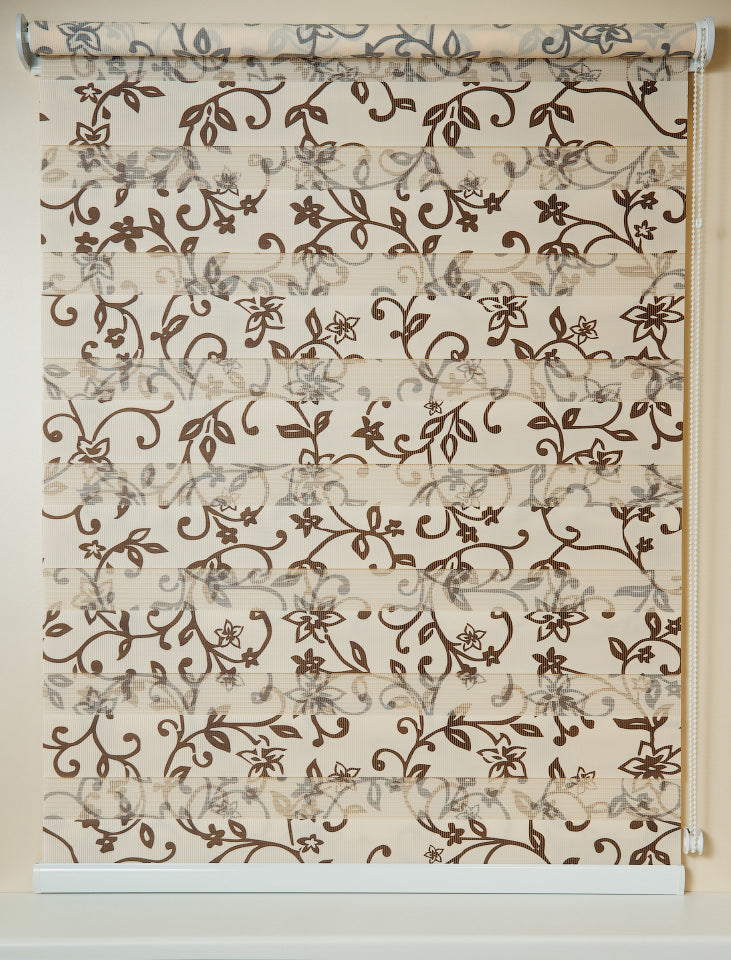 Diena–nakts žalūzijas PRINT — brūns ziedu print close